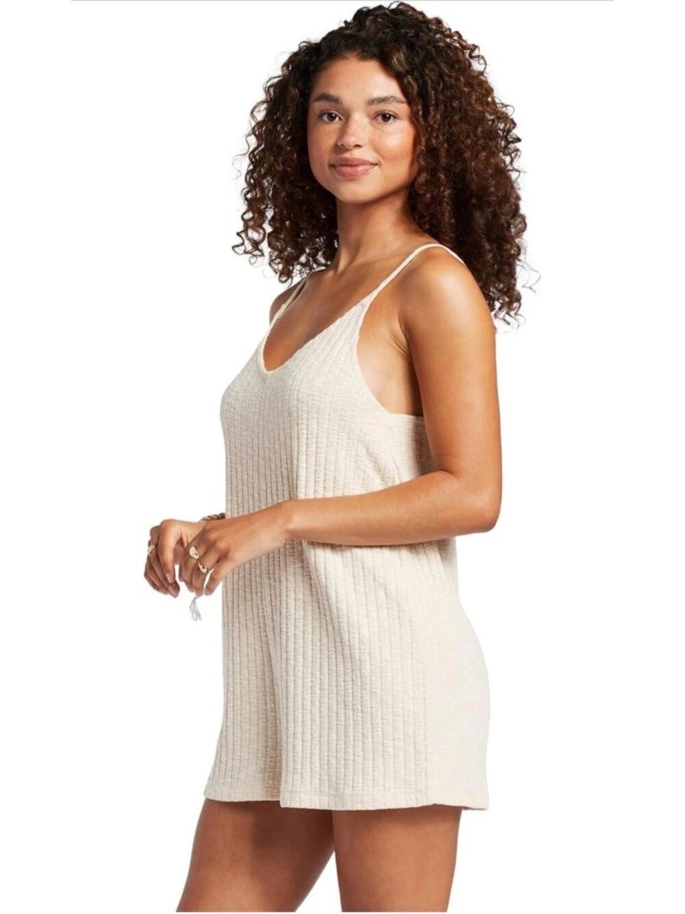 Roxy On Our Way Romper Women Cream Ribbed Knit Adjustable Straps XL NWOT - Picture 2 of 9
